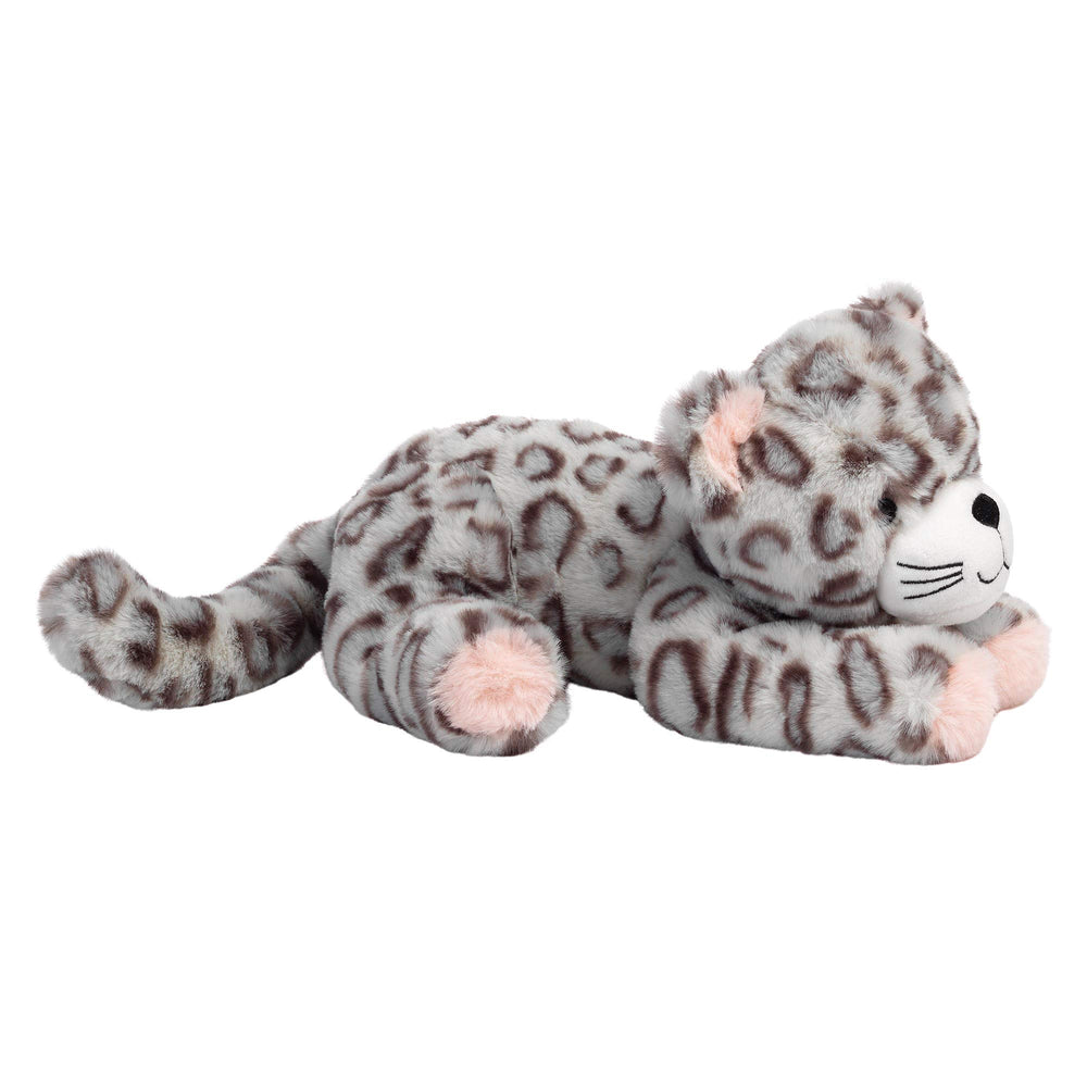 Lambs & Ivy Cleo leopard plush ultra-soft gray minky fur for comforting cuddles.