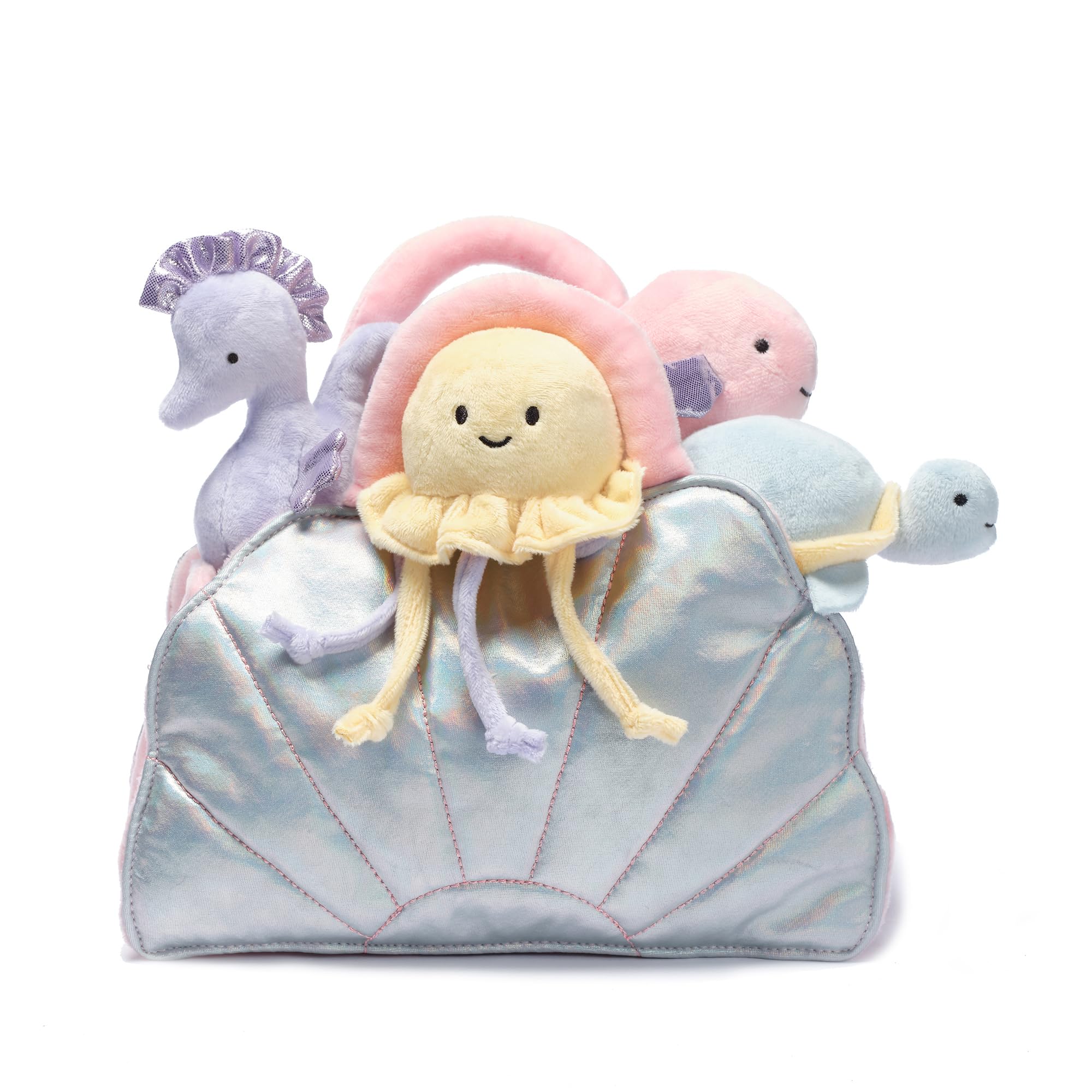 Lambs & Ivy pink fish plush with iridescent seashell bag facilitates easy carry