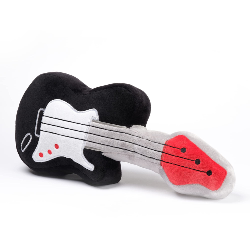 Lambs & Ivy Rock Star plush guitar toy back view, gray velour details.