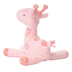 Lambs &amp; Ivy Snuggle Jungle pink giraffe plush at 14-inch length for balanced cuddle.