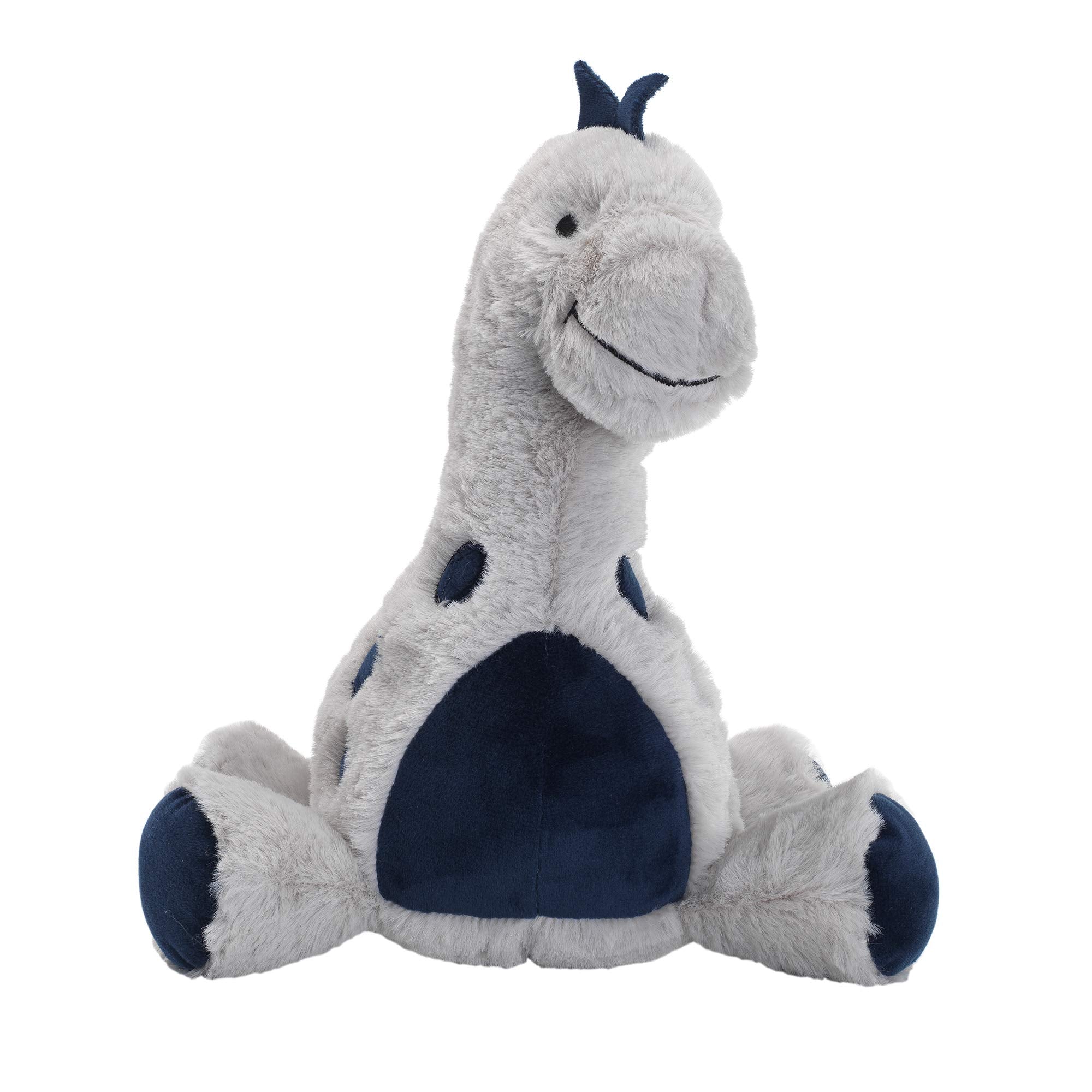 Lambs & Ivy Spike plush close-up shows soft faux fur and navy velour detail.