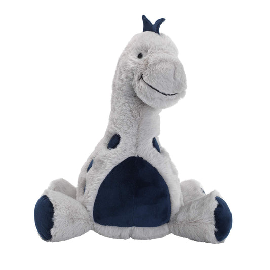 Lambs & Ivy Spike plush close-up shows soft faux fur and navy velour detail.
