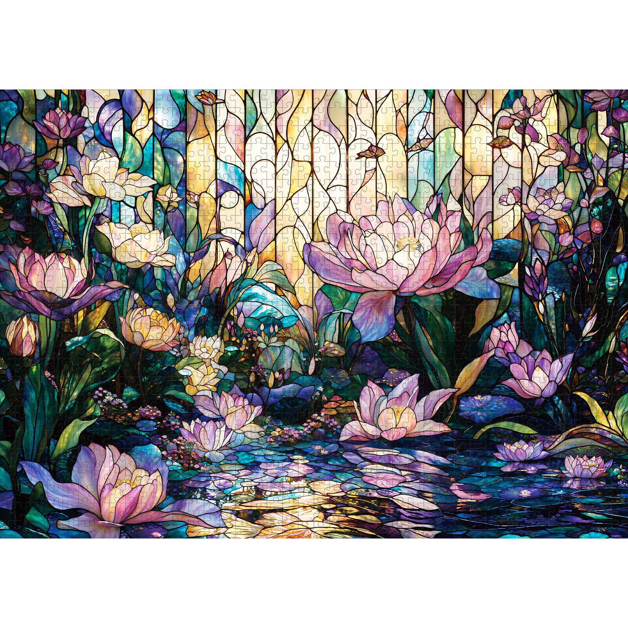 Lamplig 1000-piece puzzle stained glass lotus close-up for immersive assembly