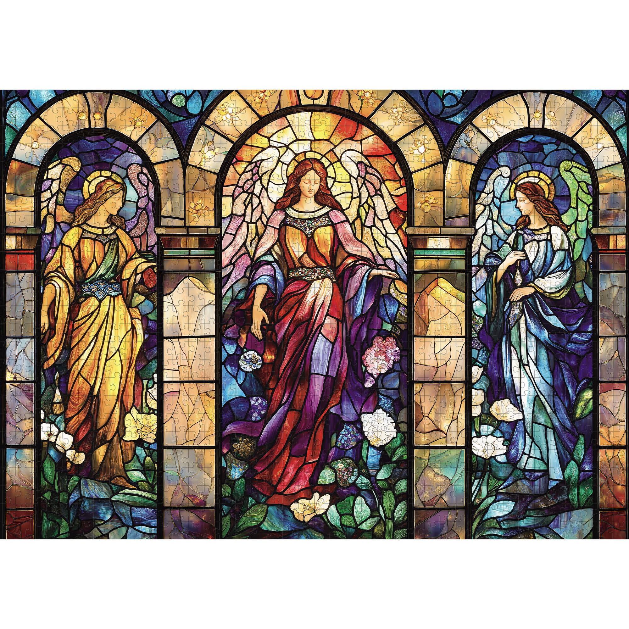 Lamplig stained glass puzzle angel with vibrant colors for mindful relaxation