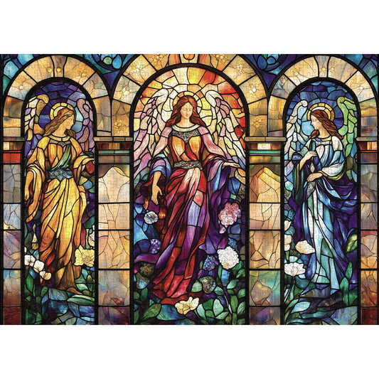 Lamplig stained glass puzzle angel with vibrant colors for mindful relaxation