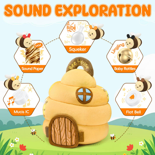 Five sensory bees with rattle and crinkle textures for tactile play