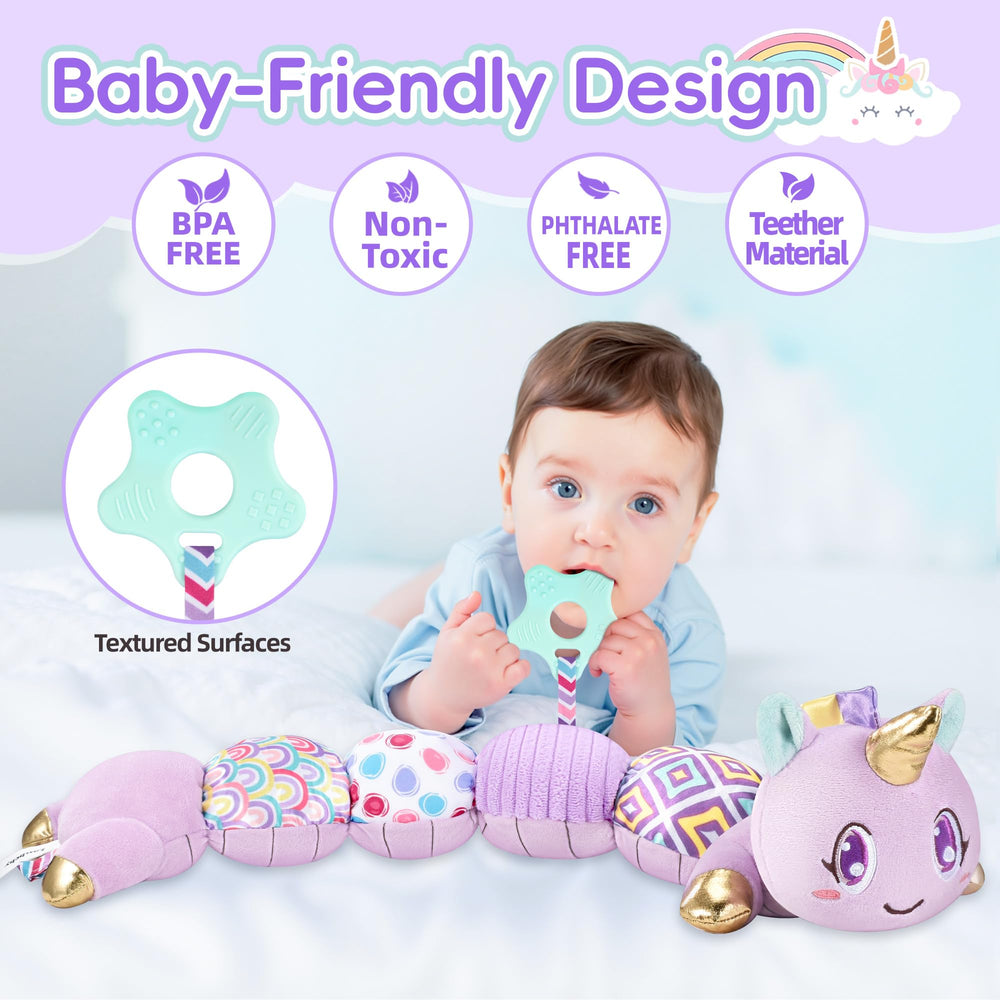 Lanbeby unicorn toy crinkle back adds textured sensory exploration