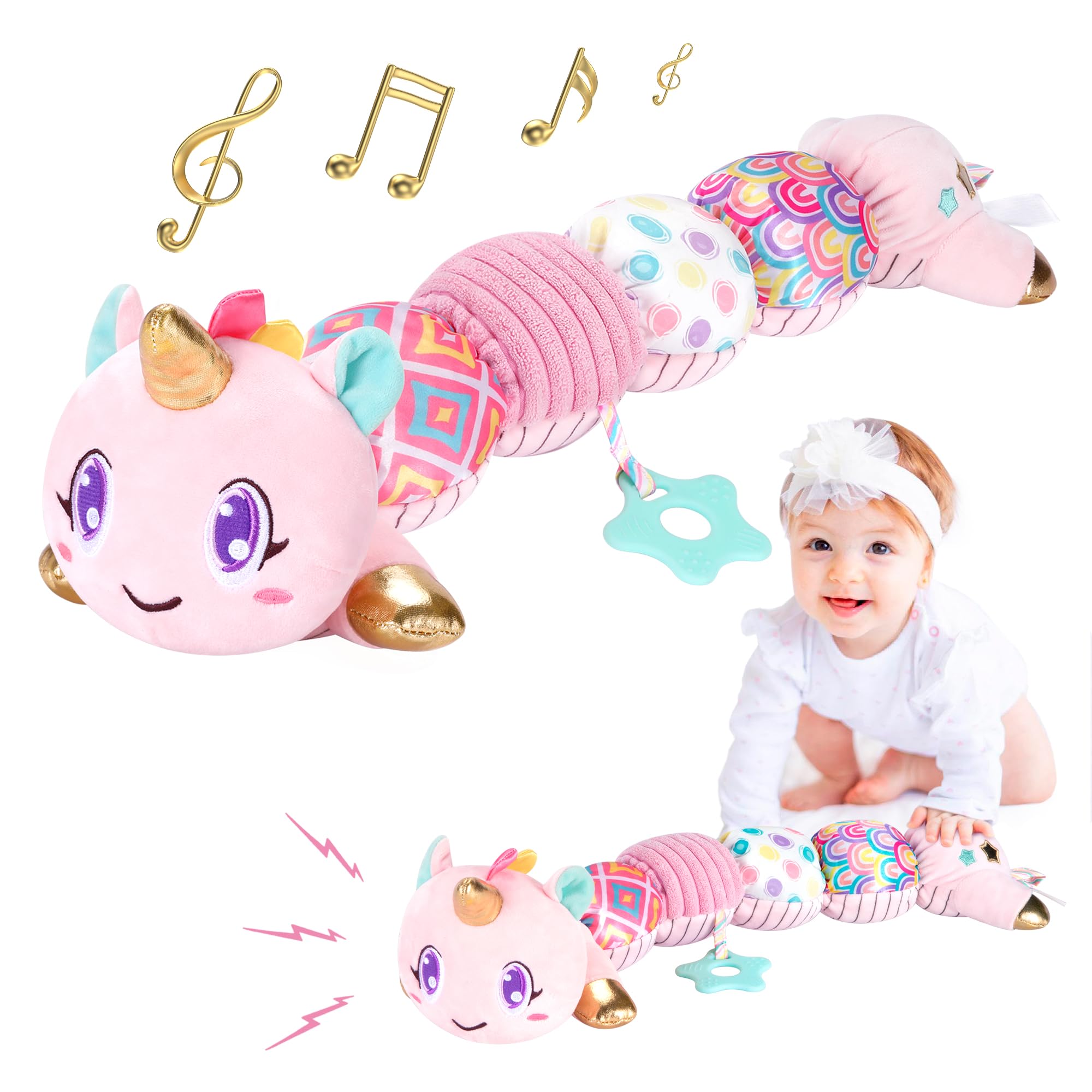 Lanbeby Unicorn Baby Toy front view shows plush softness for newborns