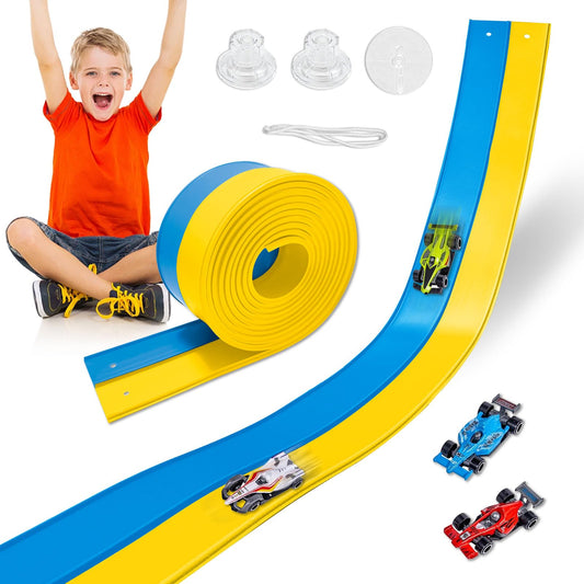 Landhix flexible race track 15ft double-lane with four cars for endless layouts.