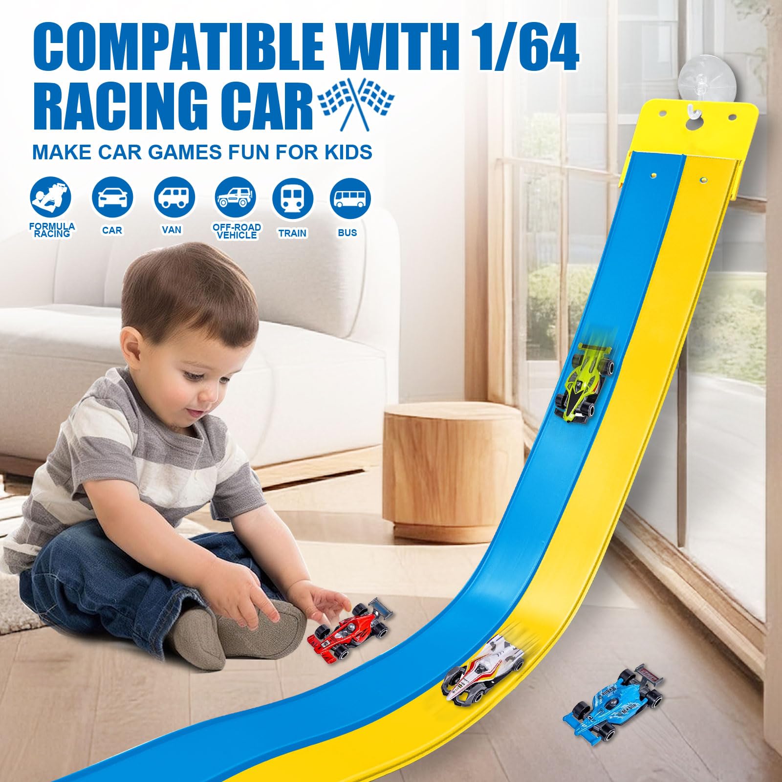 Landhix track uses suction cups to secure to windows for vertical speed play.