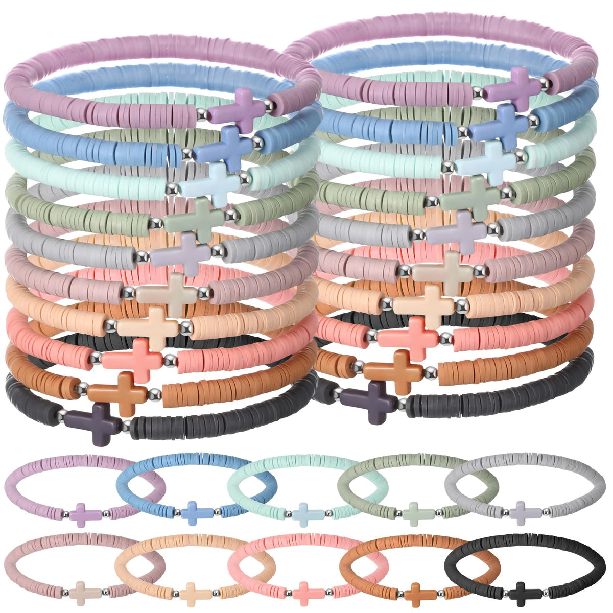 Landical cross bracelets Morandi pack with color-coordinated beads, ideal for group gifts.