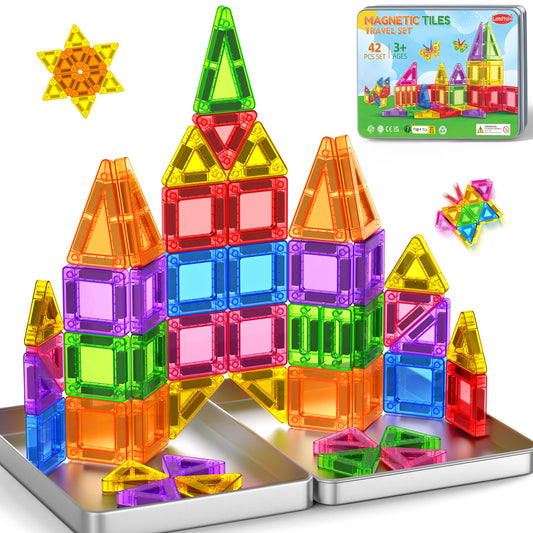 Landtaix mini magnetic tiles travel pack for on-the-go creative building on planes and trains