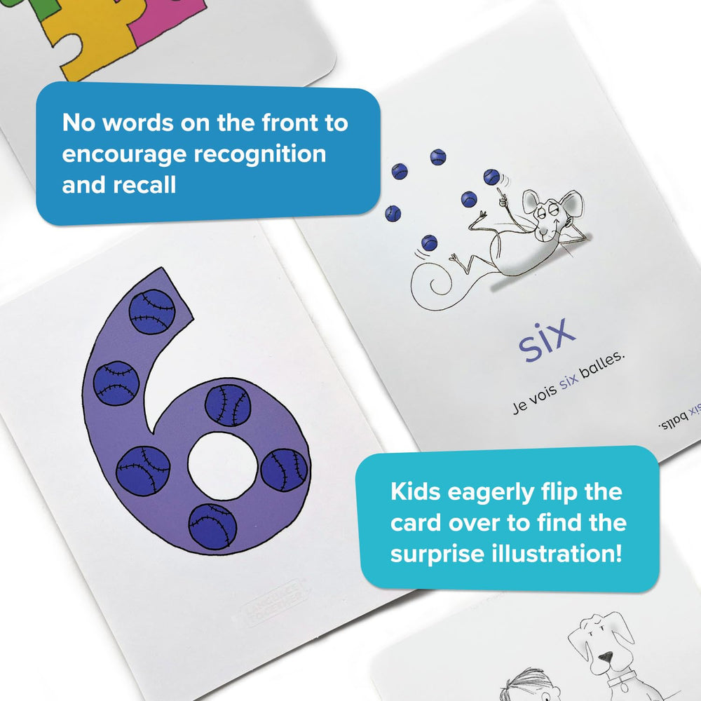 Language Together French flash cards feature color illustrations to aid memory.