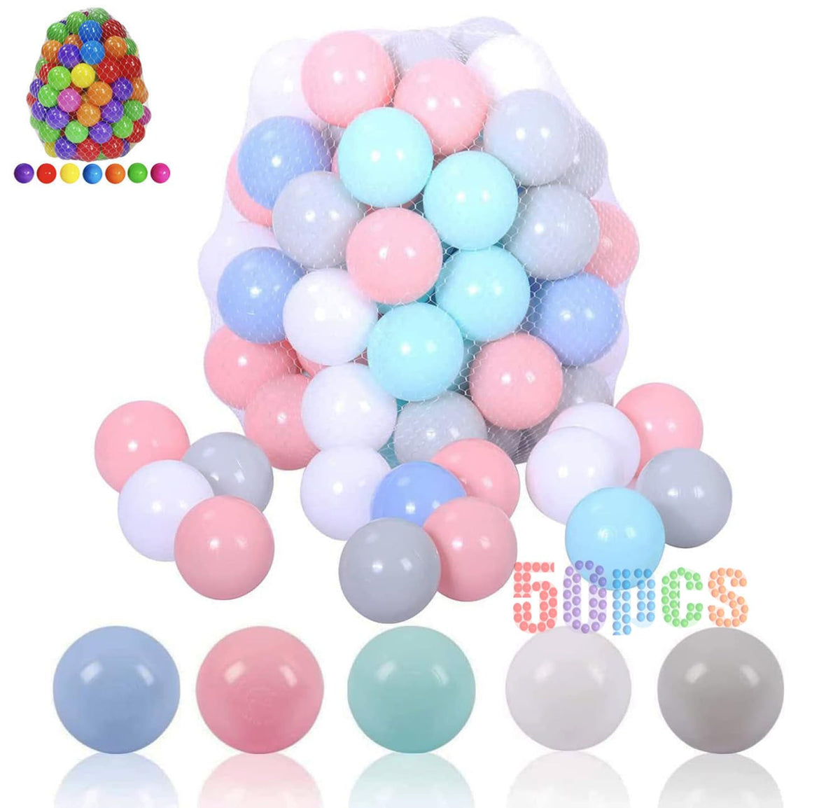 LANGXUN ball pit balls, 50-piece colorful set for safe toddler play.