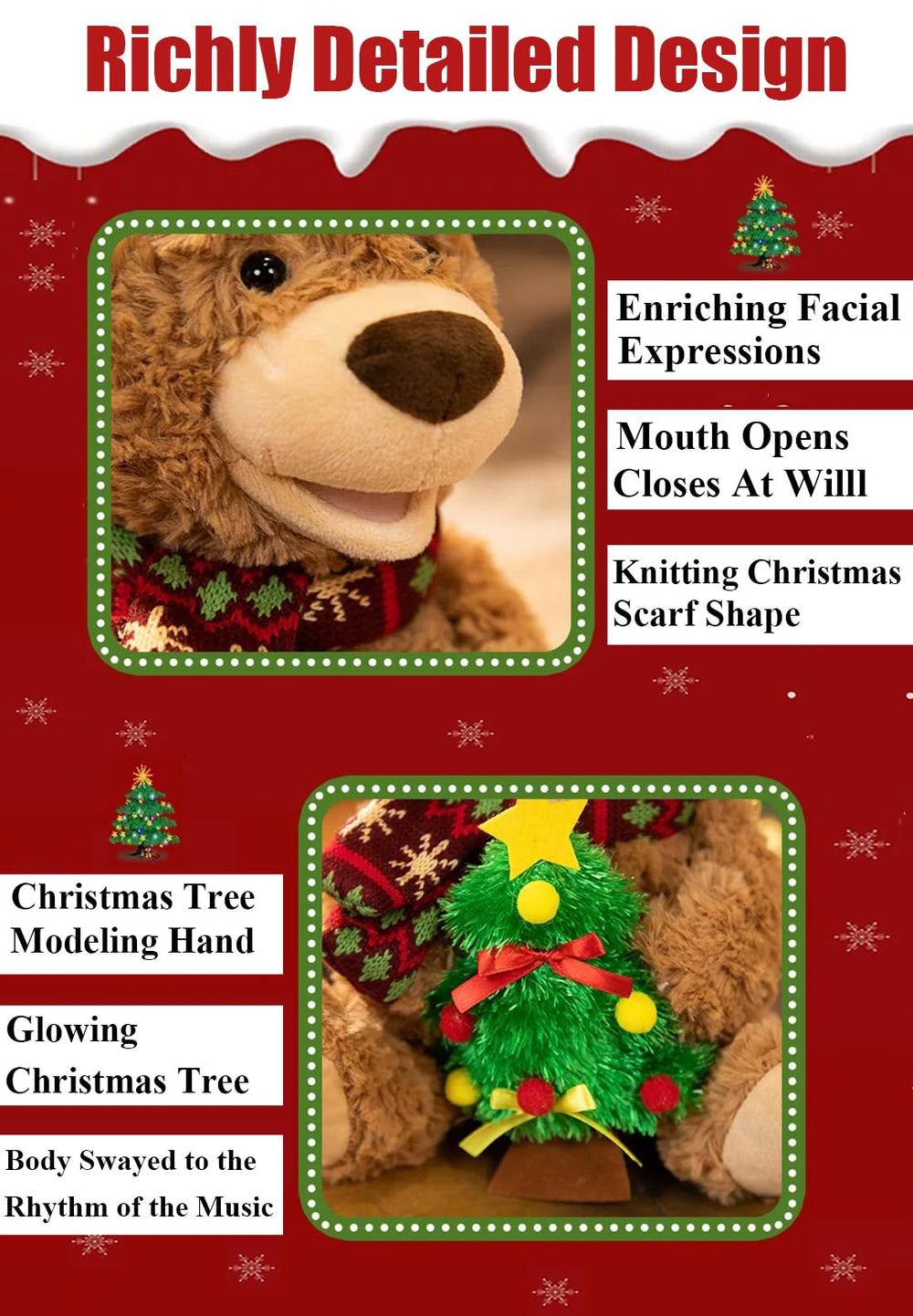 Langxun Teddy Bear mouth moves and body sways to the music for expressive play.