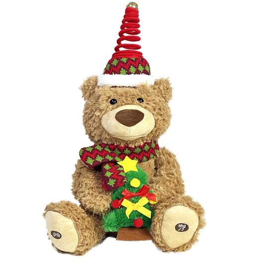 Langxun Christmas Teddy Bear sings from the left foot for joyful holiday tunes.