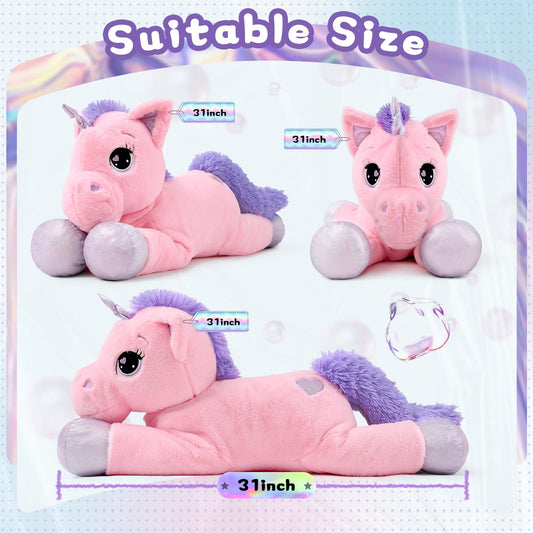 Lanmore unicorn 31-inch pink side view plush, ideal cuddle friend for kids