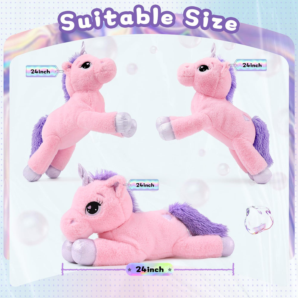 Lanmore 24-inch unicorn plush close-up of embroidered eyes for safe detail.