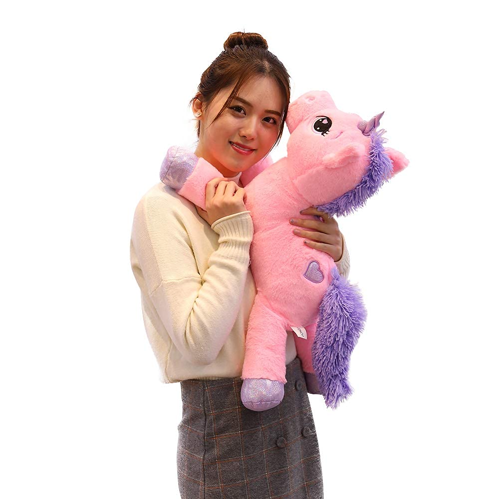 Lanmore 31-inch unicorn plush in a cozy home setting.