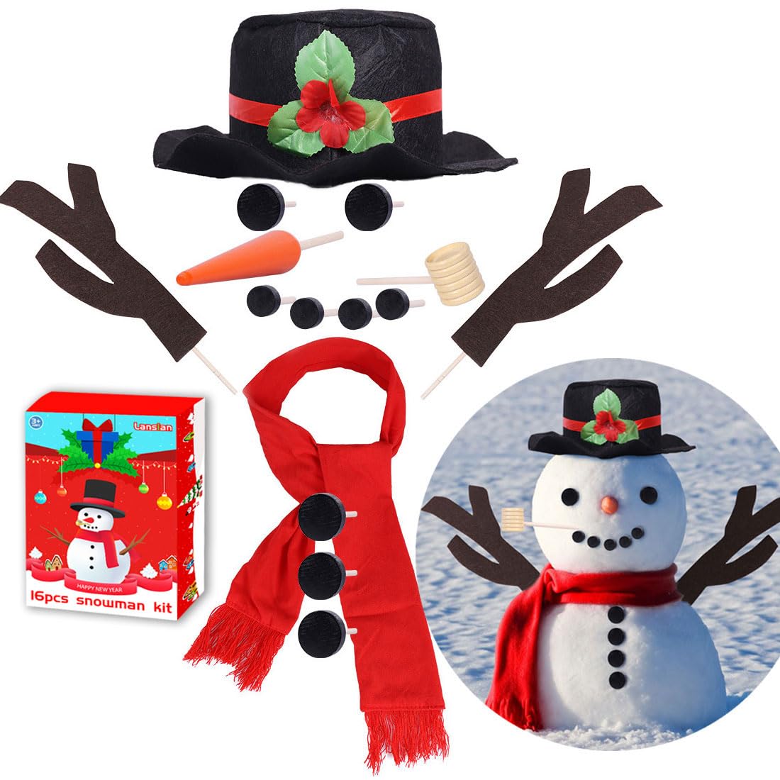Lansian snowman kit top hat for festive decorating and imaginative play outdoors
