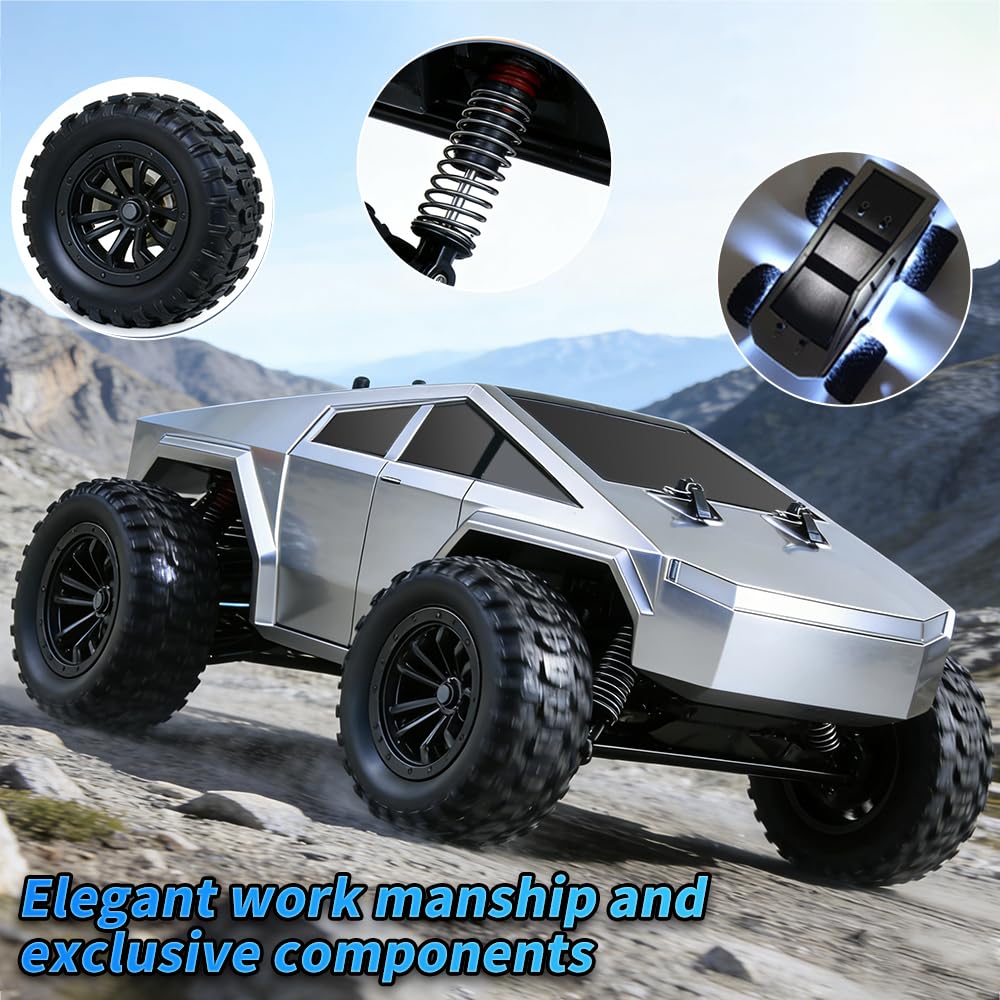 Lanvee RC pickup truck LED headlights illuminate indoor and outdoor play