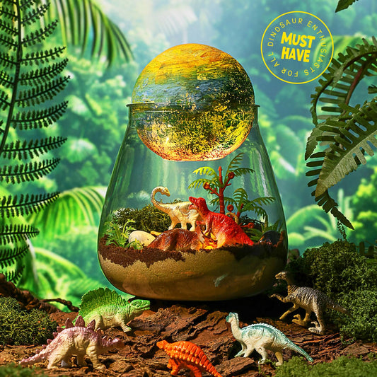 LAOESE Dinosaur Terrarium Kit jar scene with dino figures for imaginative setup