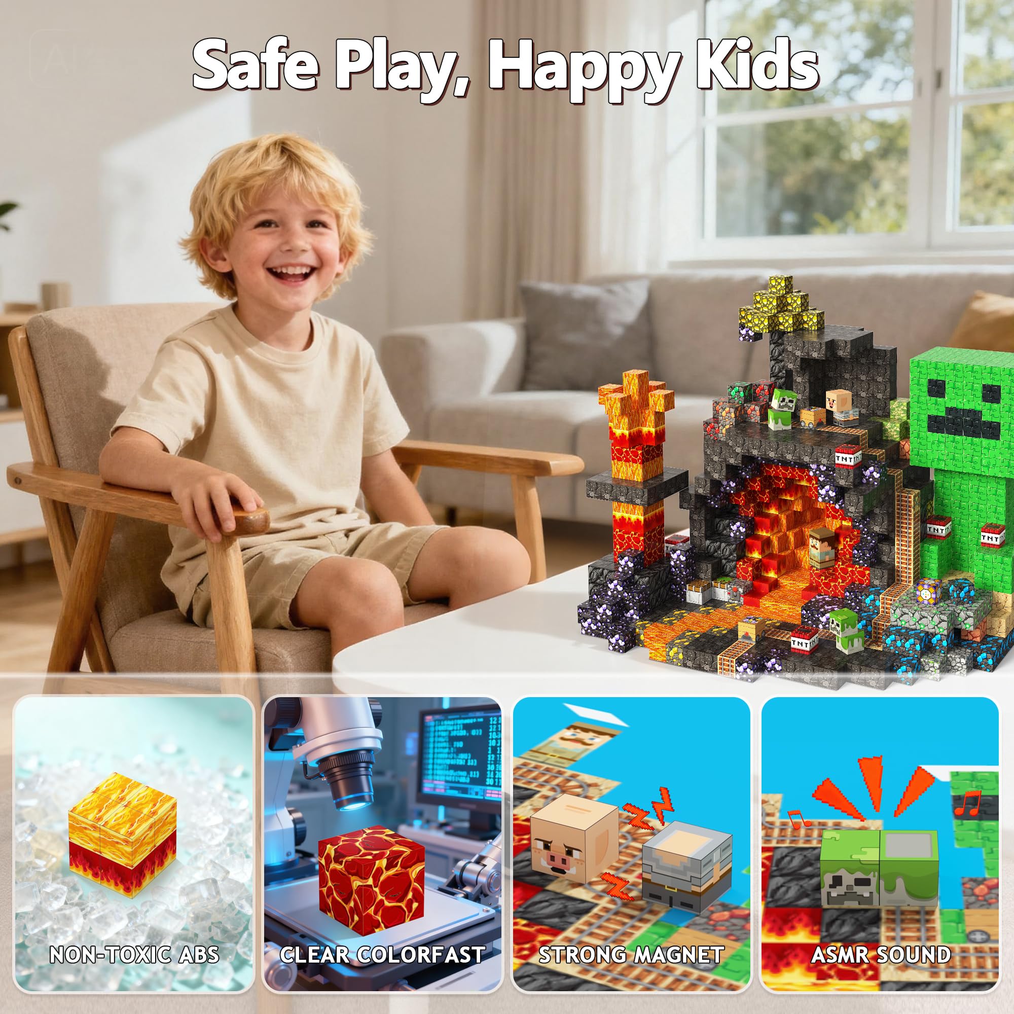 Laoren magnetic building blocks durable ABS plastic ensures safe, easy cleaning play.