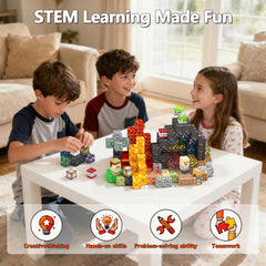 Laoren magnetic building blocks sensory-click emphasizes sound and fine motor skills during play.