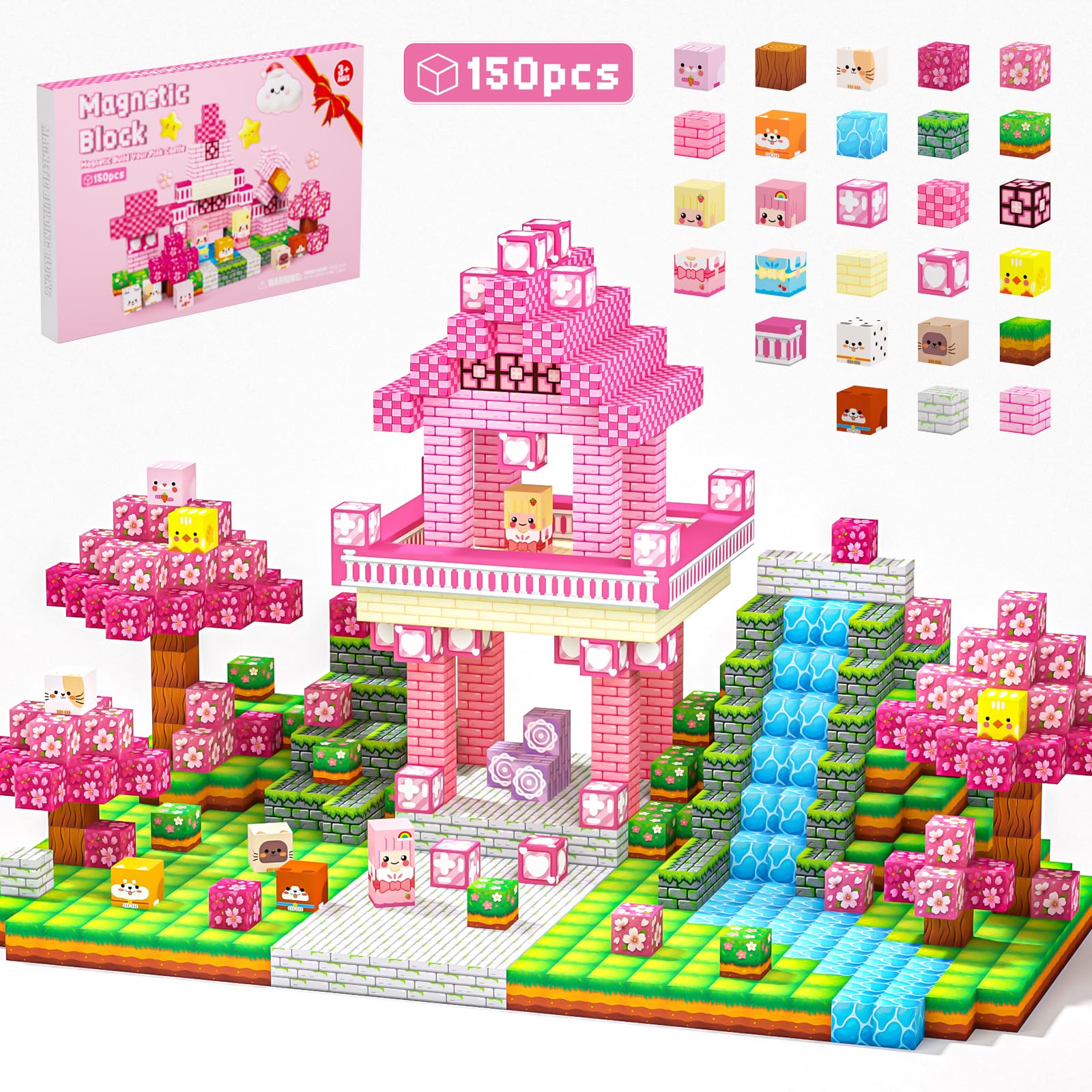 Laoren Pink Castle 150pcs magnetic blocks for imaginative construction and STEM play