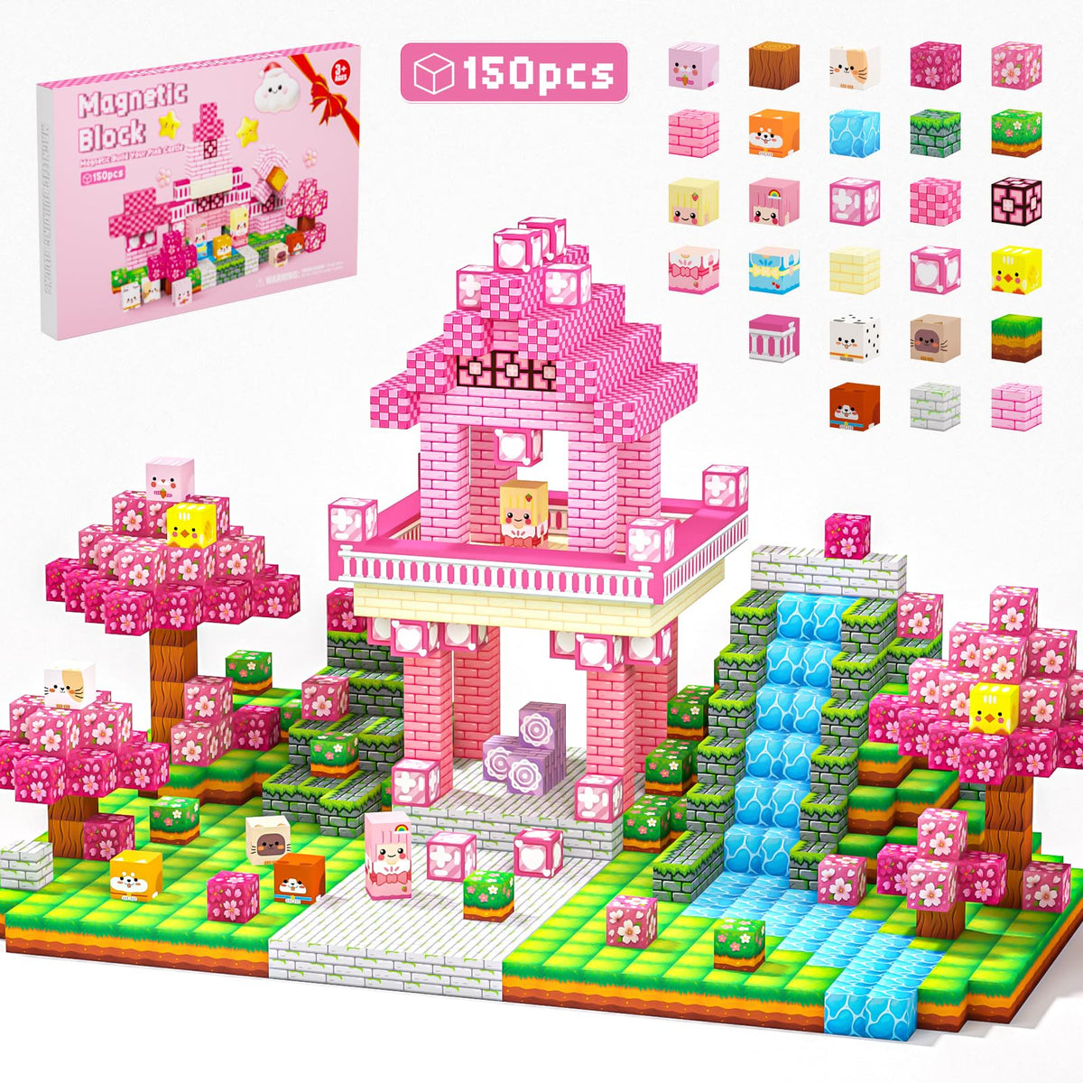 Laoren Pink Castle 150pcs magnetic blocks for imaginative construction and STEM play