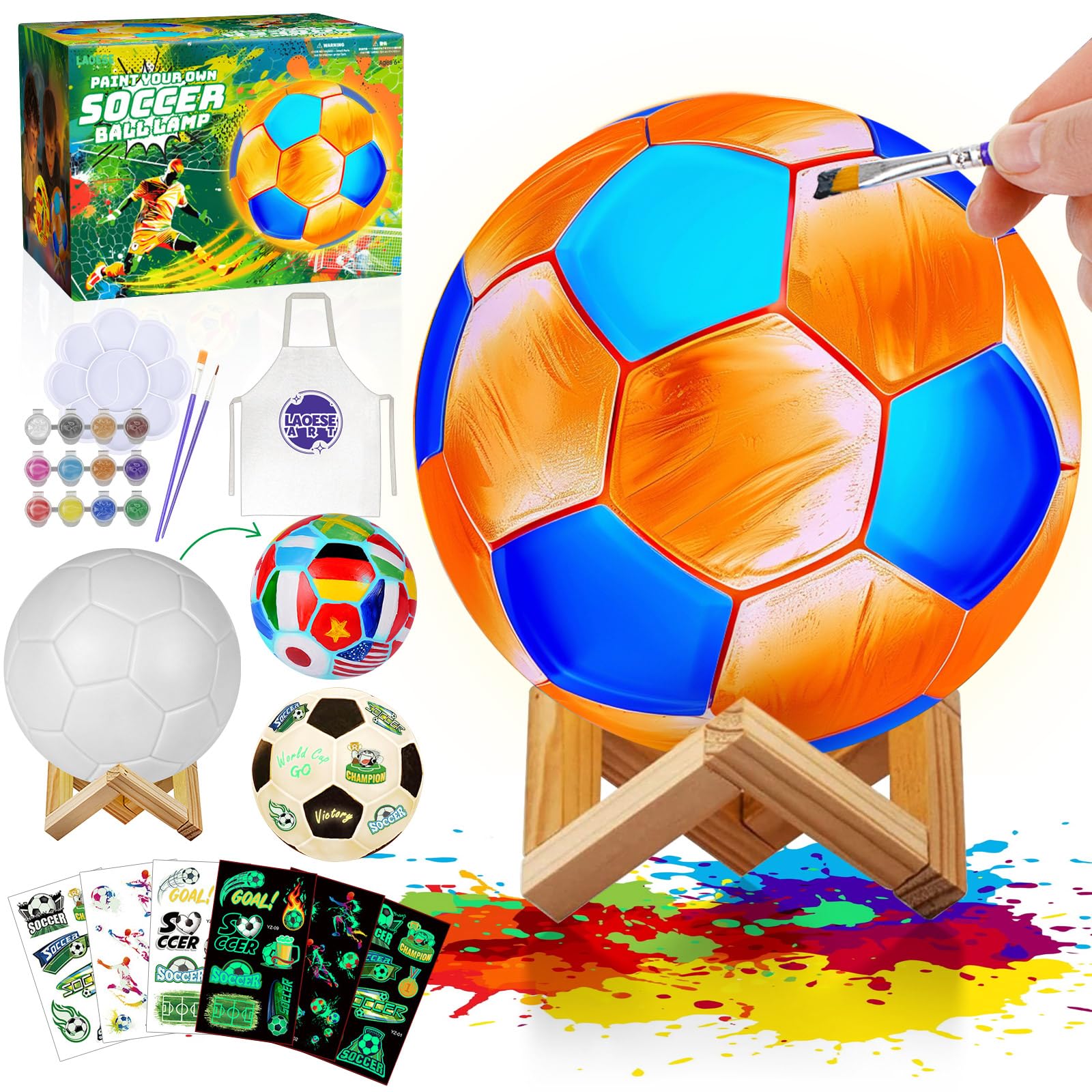LAOESE Paint Your Own Soccer Ball Lamp Kit: blank ball ready for color customization.