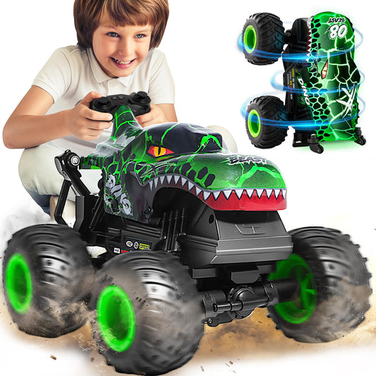 Laoyebaohao dinosaur RC truck with music and LED lights in action