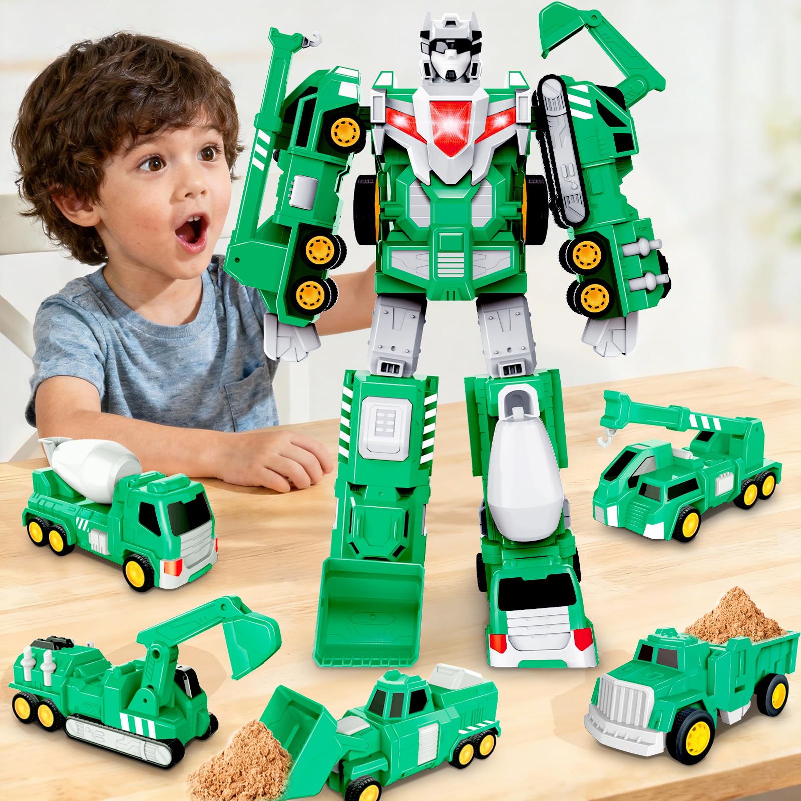 Laradola 5-in-1 construction robot vehicles showcase the mixer for imaginative play and STEM exploration