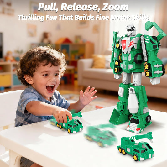 Laradola 5-in-1 construction robot vehicles highlight the truck, fueling hands-on building and problem-solving