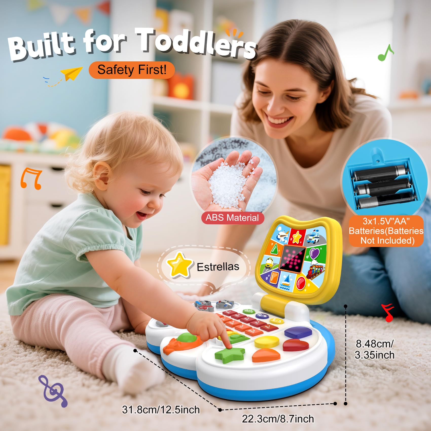 Laradola bright screen engages toddlers during interactive learning sessions.