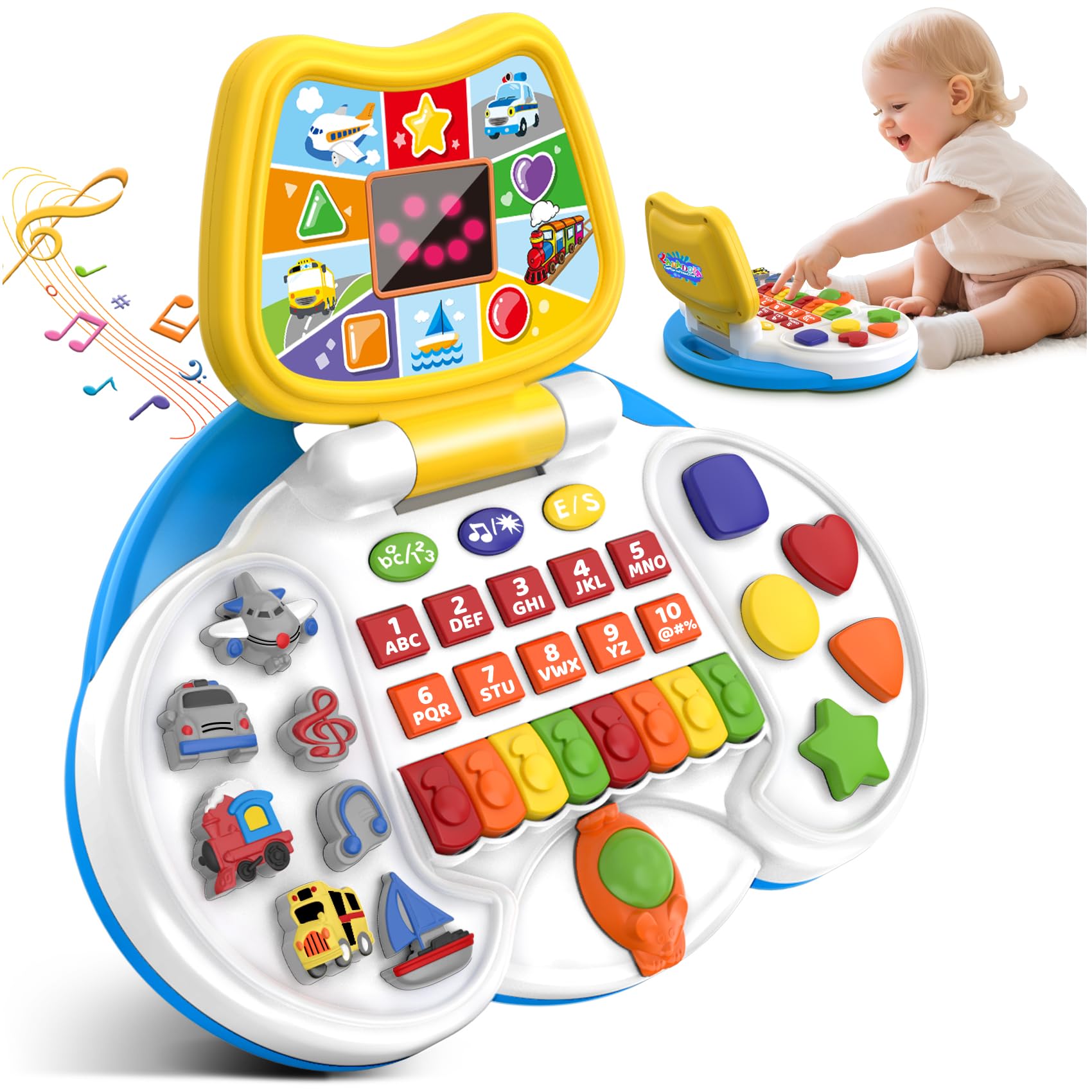 Laradola interactive laptop for toddlers with LCD screen highlighting bilingual learning.