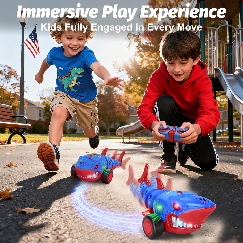 Laradola Shark RC car all terrain wheels handle varied surfaces.