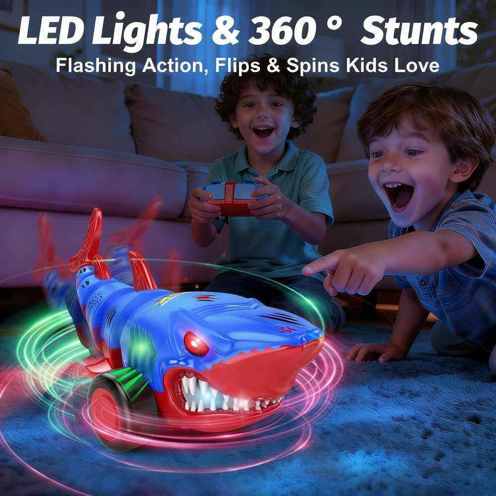 Laradola Shark RC car LED lights on for night time action and visibility.
