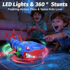 Laradola Shark RC car LED lights on for night time action and visibility.