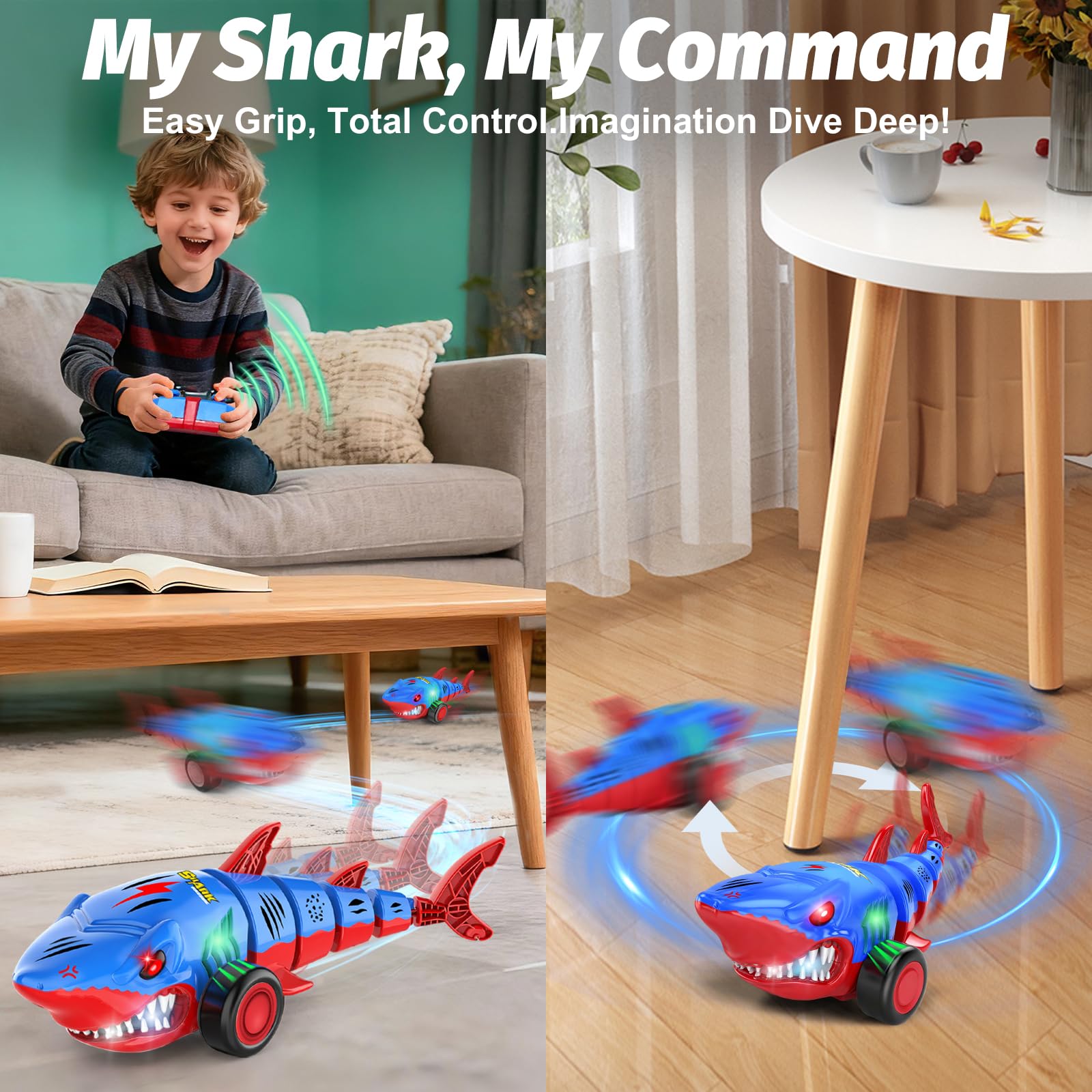 Laradola Shark RC car top view emphasizing compact size for easy handling.