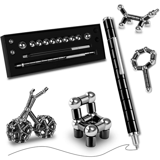 LARAH black fidget pen package with rings and balls for tactile focus.