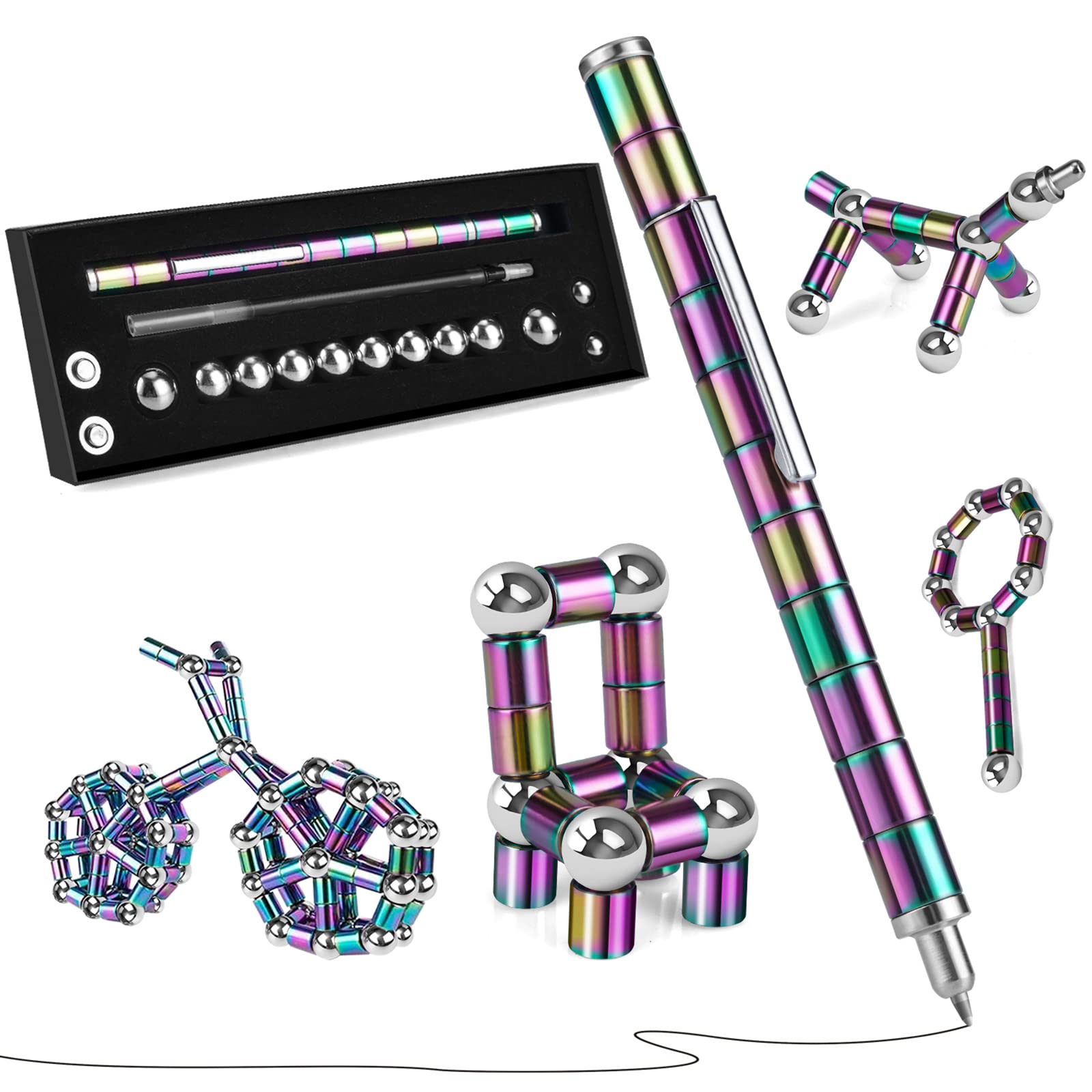 LARAH Color Fidget Pen package contents showing rings and balls for tactile play.