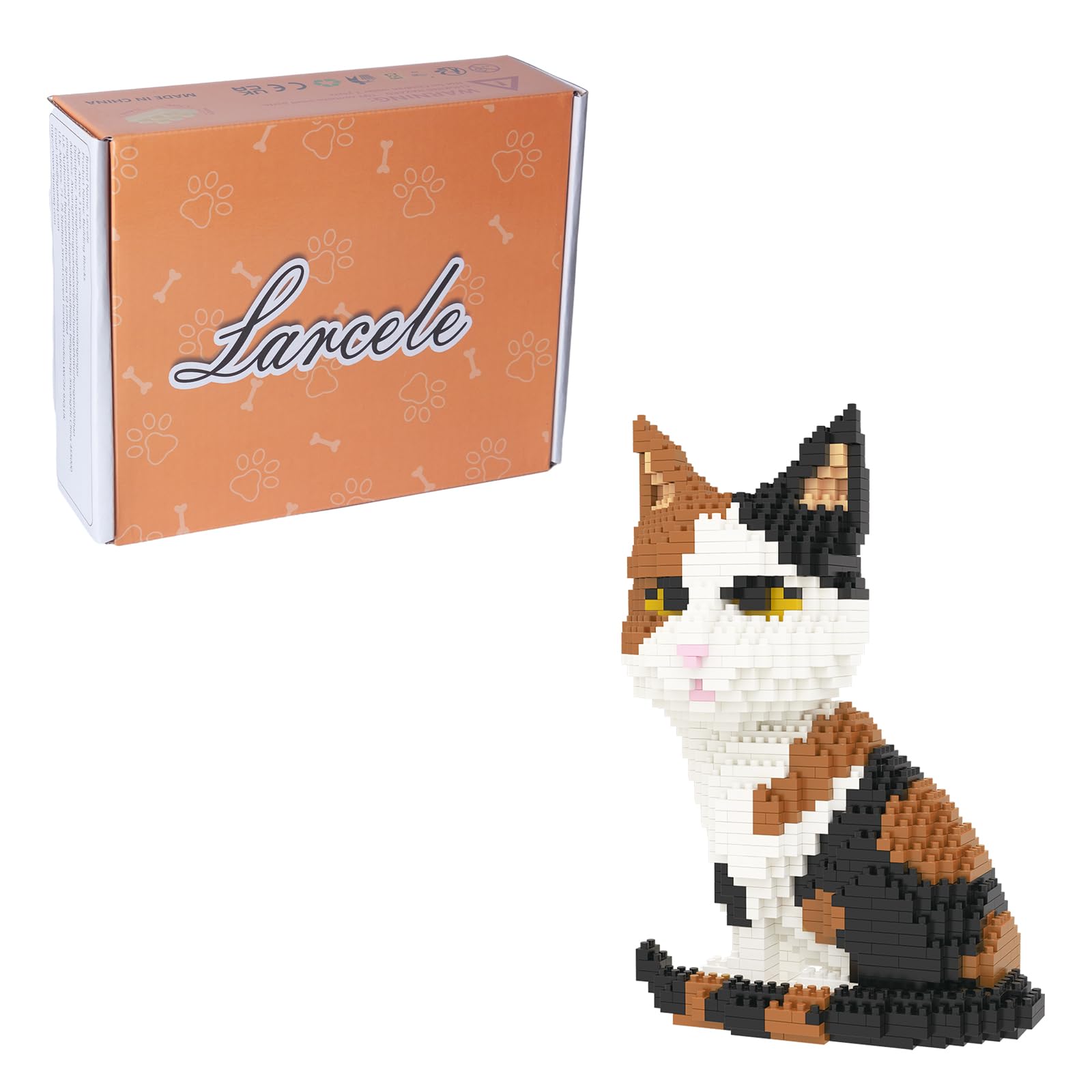 Larcele Cat micro building blocks kit with a display-ready sculpture for hobbyists.