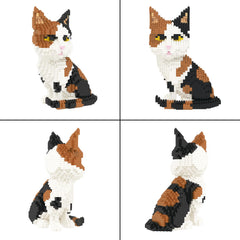 Display-ready cat sculpture crafted from micro bricks for desk decor.