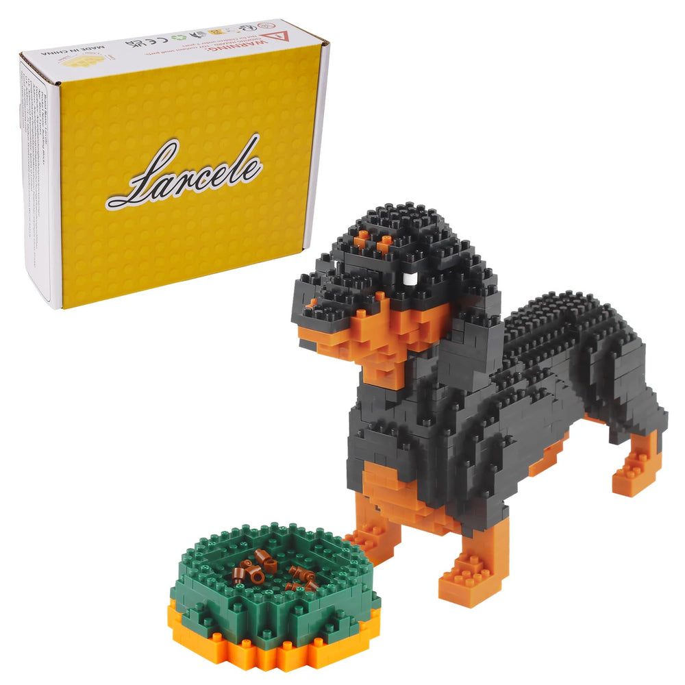Larcele dachshund blocks assembly close-up showing tiny bricks