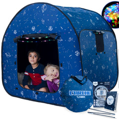 L'Arche sensory tent with LED lights and remote for customizable ambience.