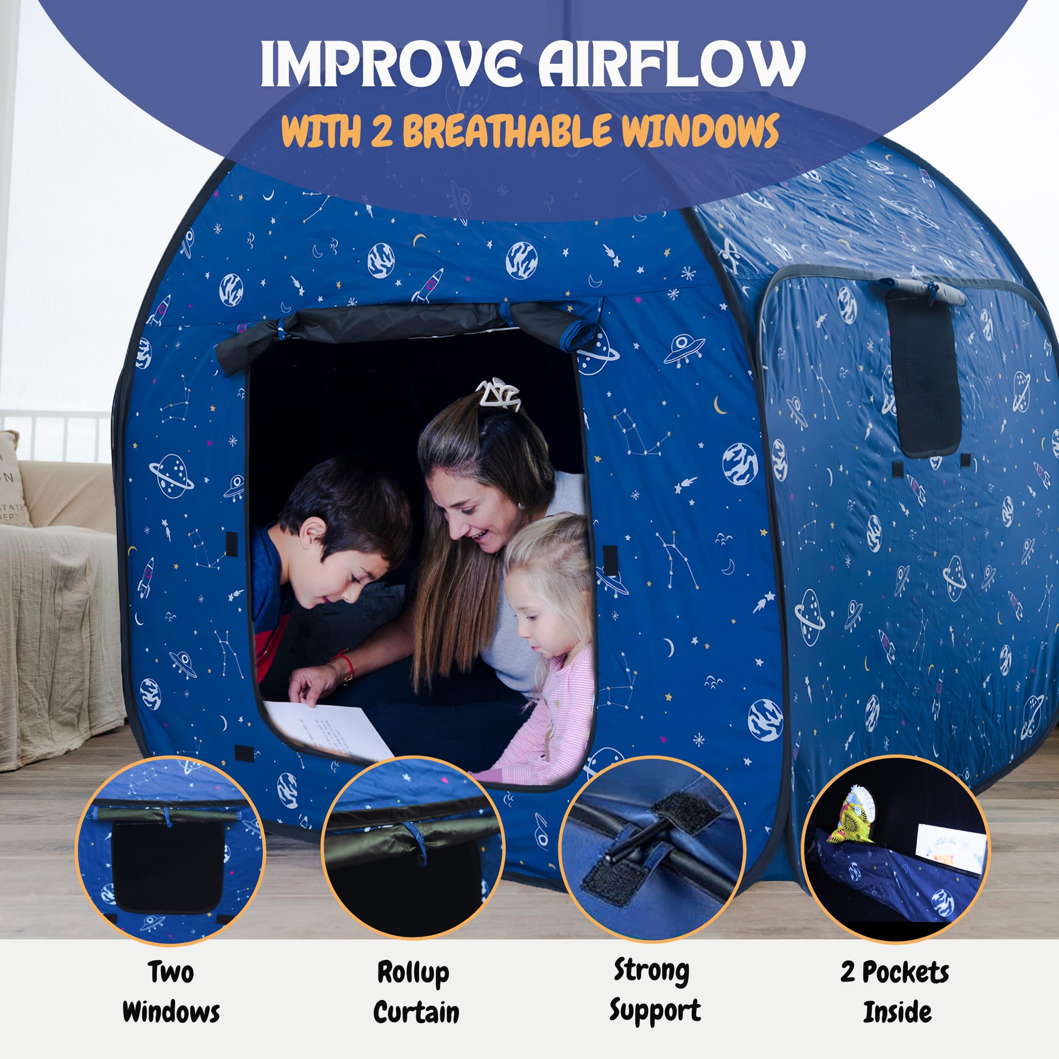 L'Arche CPC-certified polyester tent ensures soft, durable safety.