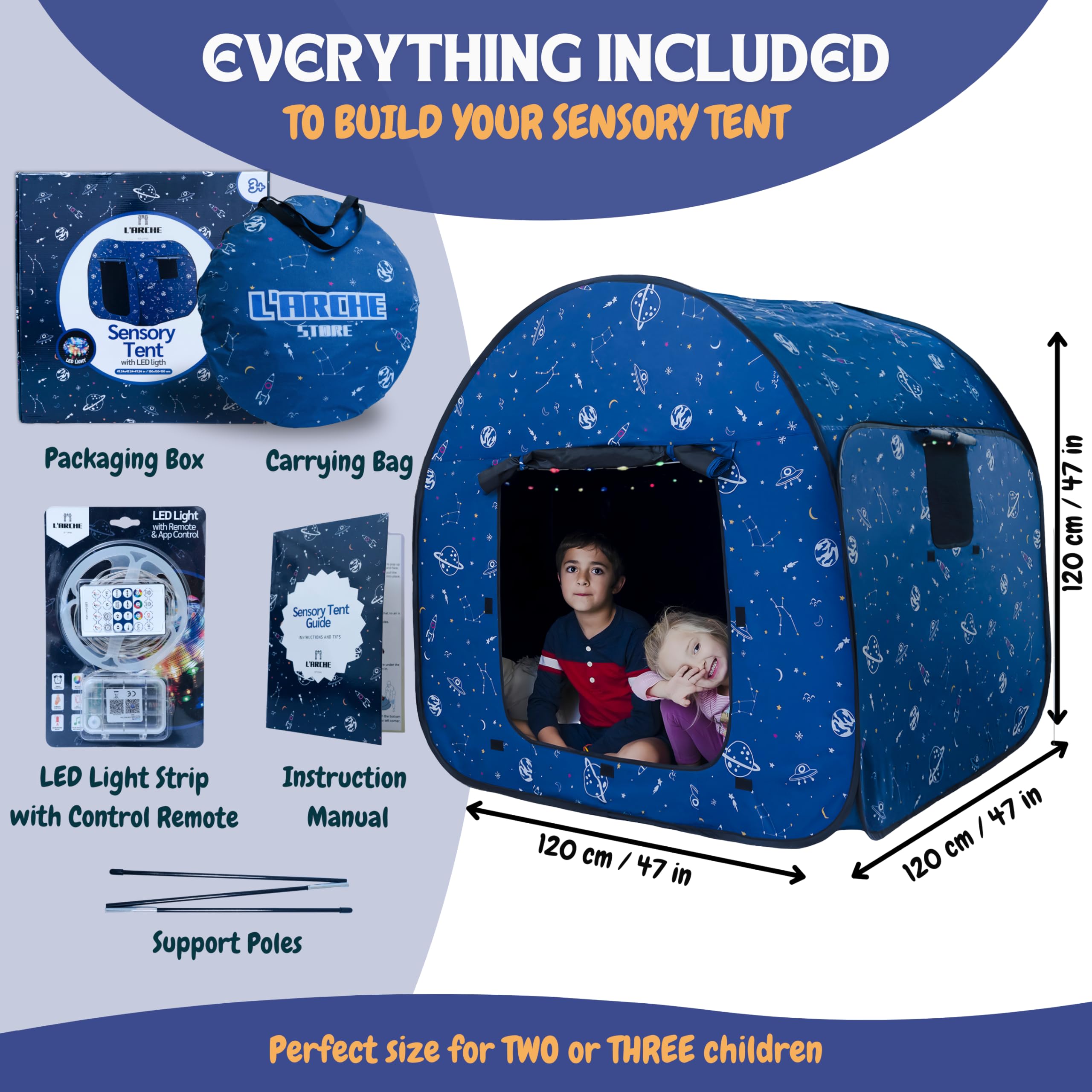 L'Arche pop-up tent enables quick setup in classrooms or homes.