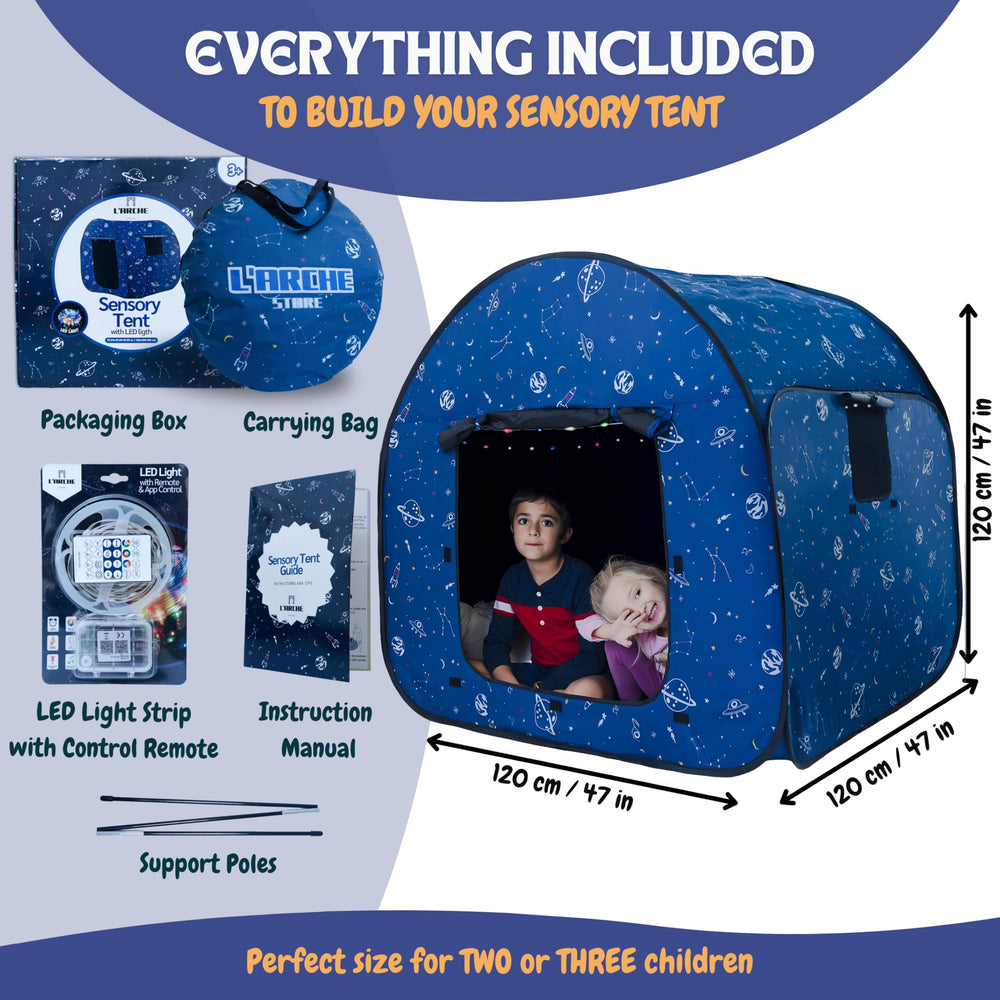 L'Arche pop-up tent enables quick setup in classrooms or homes.