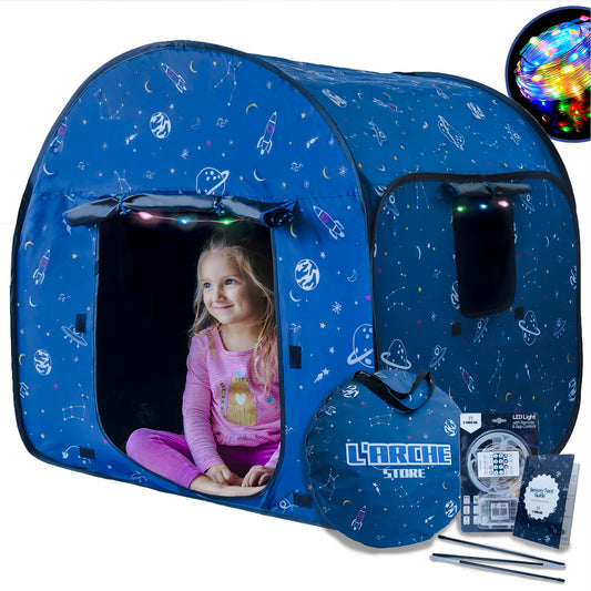 L'Arche sensory tent with space-theme LED lights for immersive play